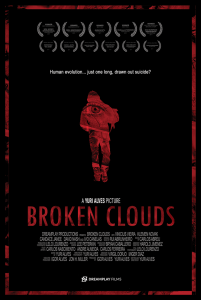 Broken Clouds poster of Red silhouette of man with eye in the center