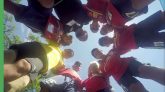 Ironbound Soccer Club in a group huddle