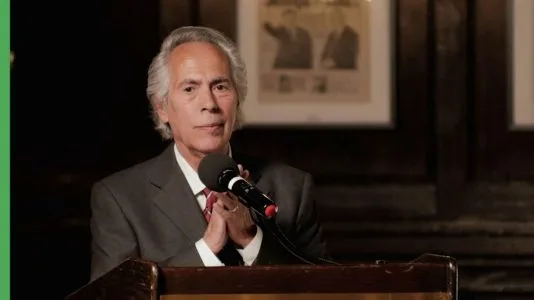 Victor Alves at the podium during the 24horas archive donation ceremony at the Newark Public LIbrary